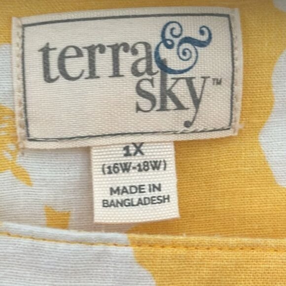 Terra & Sky Womens Plus Size 1X Yellow Floral Blouse - Picture 4 of 7